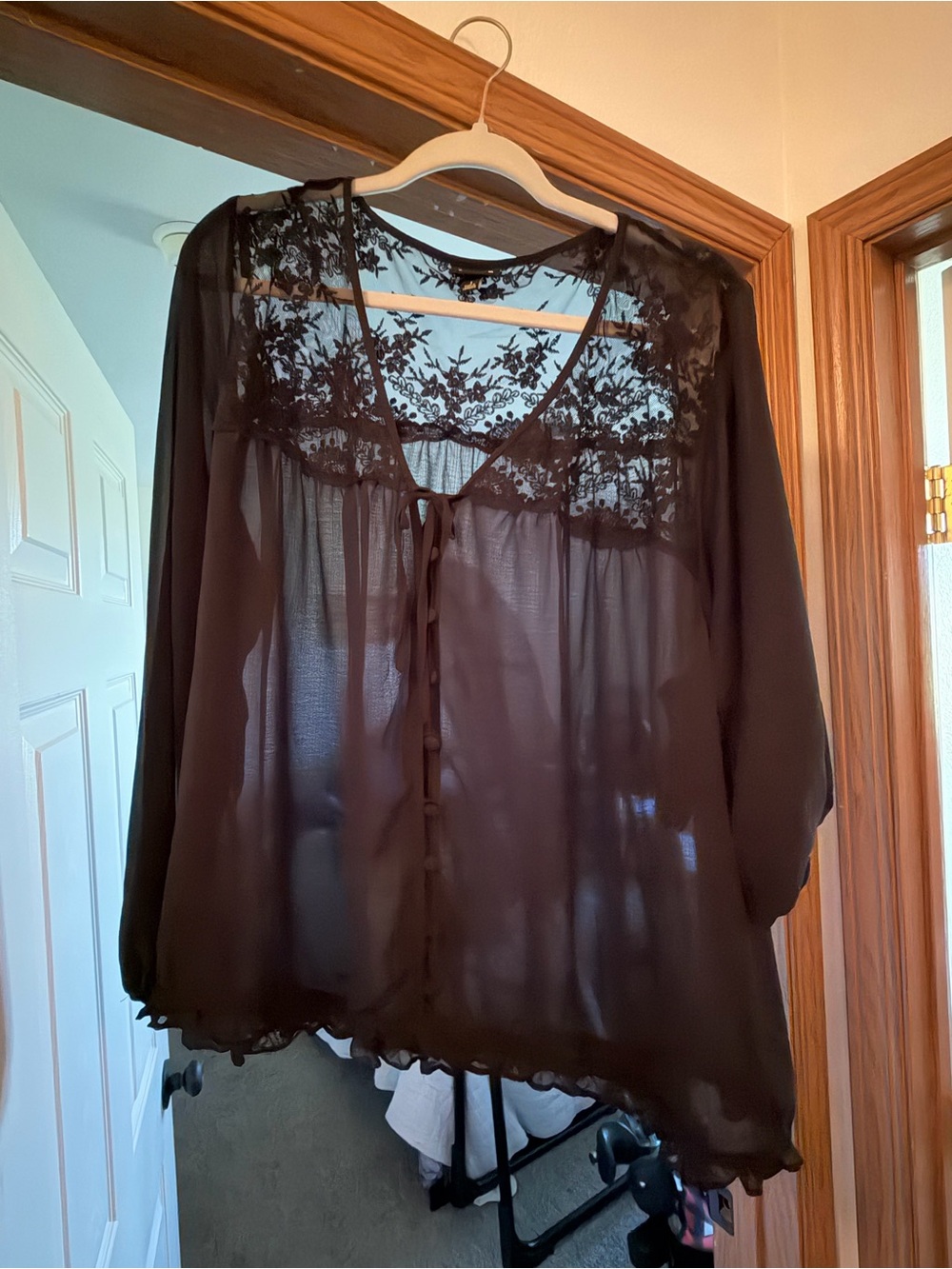 torrid Black Sheer Lace-Trim Tie-Front Blouse